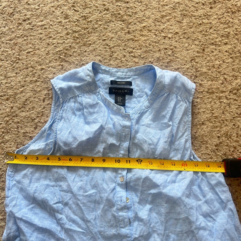 Tahari  Power Blue Linen Sleeveless Shirt Top Blouse Beach Coastal resort sz M - Picture 7 of 11